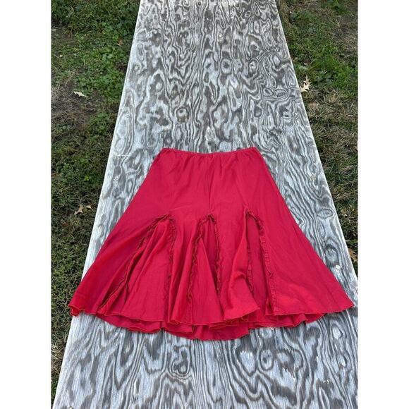 Allison Taylor Womens Skirt Sz Medium Dark Red Flair Fairy‎ Ruffled Fall Spring - Picture 1 of 6